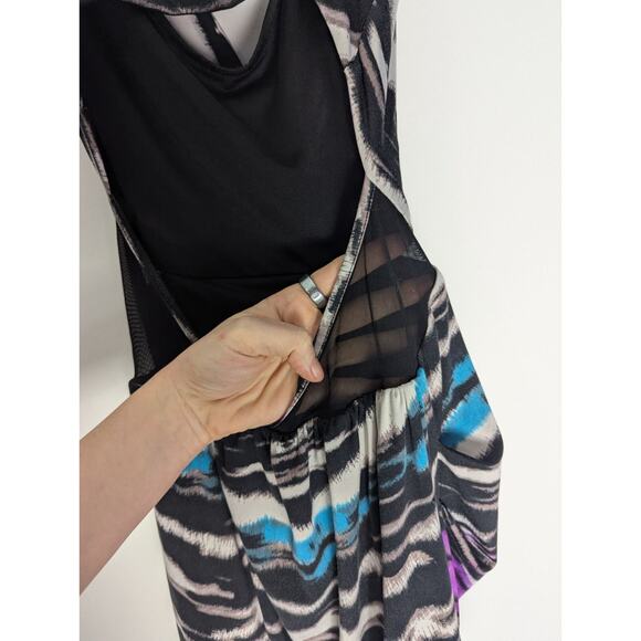 Bebe Dress Womens XXS Y2K Bodycon Mini Party HOCO Stretchy Clubwear Mesh Cut Out - Picture 12 of 12